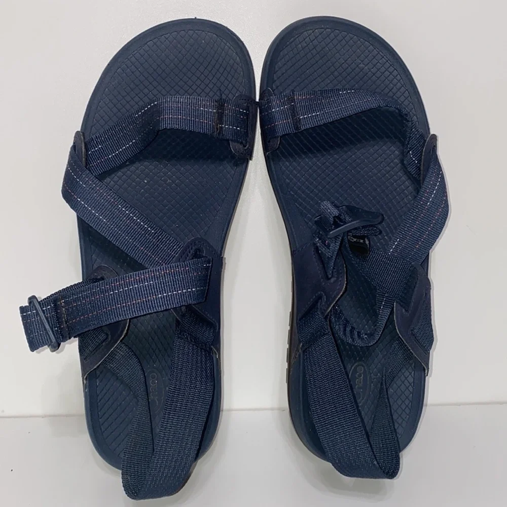 Chaco Low Down Outdoor Hiking Sandals in Blue and Orange Stripes